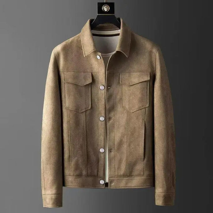 New Spring Autumn Casual Jackets Men Turn Down Collar Slim Fit England Style Deerskin Fleece Jacket Male Vintage Outwear Coats