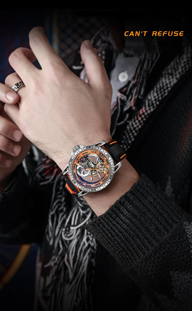 Men's Casual Mechanical Watch Automatic Luxury Brand New Sport Watches Man Hollow Out Fashion Waterproof Business Luminous Clock