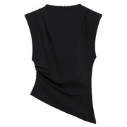 TRAF New Womens Tops Sleeveless Red Black Blouse Woman Summer Ruched Asymmetrical Top Women Slim Fit Brown Stylish Women's Top