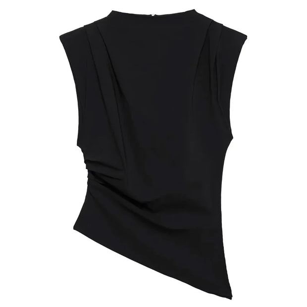 TRAF New Womens Tops Sleeveless Red Black Blouse Woman Summer Ruched Asymmetrical Top Women Slim Fit Brown Stylish Women's Top