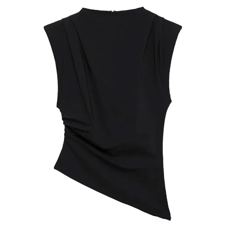 TRAF New Womens Tops Sleeveless Red Black Blouse Woman Summer Ruched Asymmetrical Top Women Slim Fit Brown Stylish Women's Top