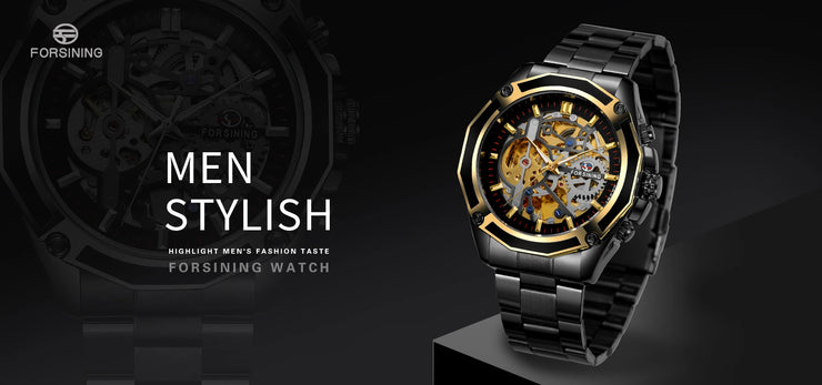 2024 Stainless Steel Skeleton Mechanical Watch Male Automatic Movement Man Wrist Watches Waterproof High End Luxury reloj hombre