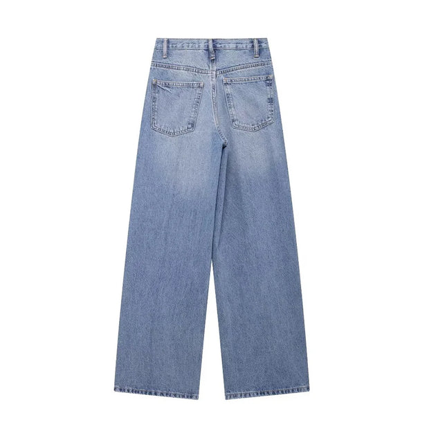 TRAF Women's Basic Hundred Jeans New Fashion Asymmetric Design High Waist Wide Leg Trousers Casual Women's Straight Leg Jeans