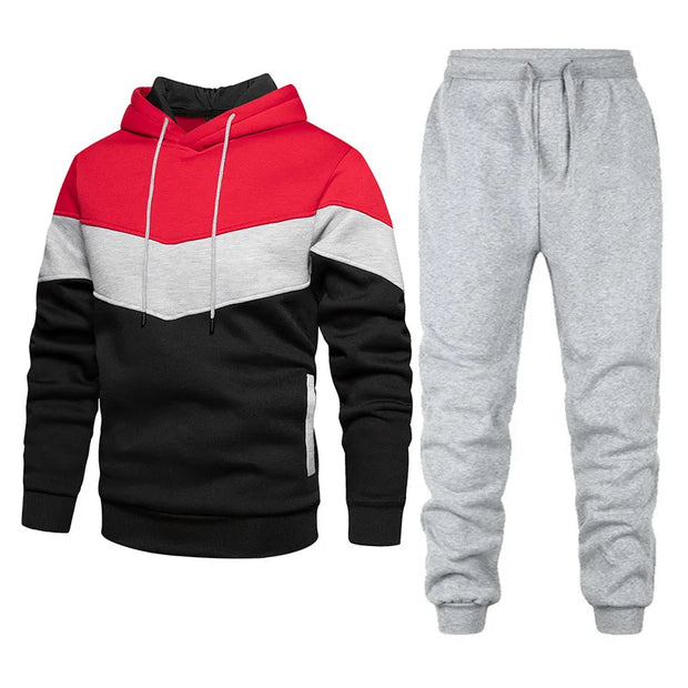 Men's Sets, Sportswear, Fashion and Leisure Spring and Fall Models, Splicing Hooded Sweater Pants Two-piece Set, Men's Sets
