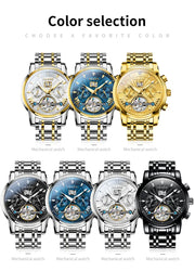 OLEVS 9965 Mens Watch Classic Hollow Out Automatic Mechanical Watch Original Movement Waterproof Luminous Calendar Year Moon
