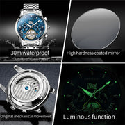 OLEVS 9965 Mens Watch Classic Hollow Out Automatic Mechanical Watch Original Movement Waterproof Luminous Calendar Year Moon