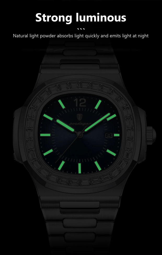 POEDAGAR Luxury Square Man Quartz Watch Waterproof Luminous Date Men's Watch High Quality Stainless Steel Business Men Watches