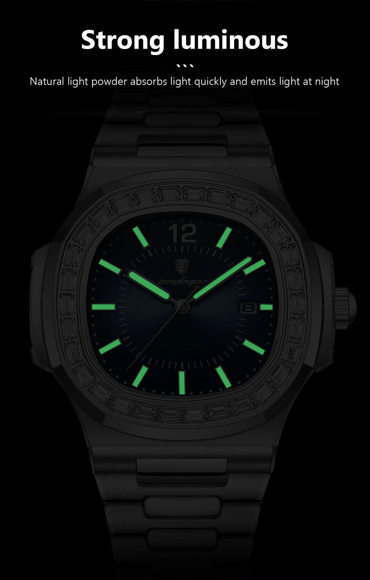 POEDAGAR Luxury Square Man Quartz Watch Waterproof Luminous Date Men's Watch High Quality Stainless Steel Business Men Watches