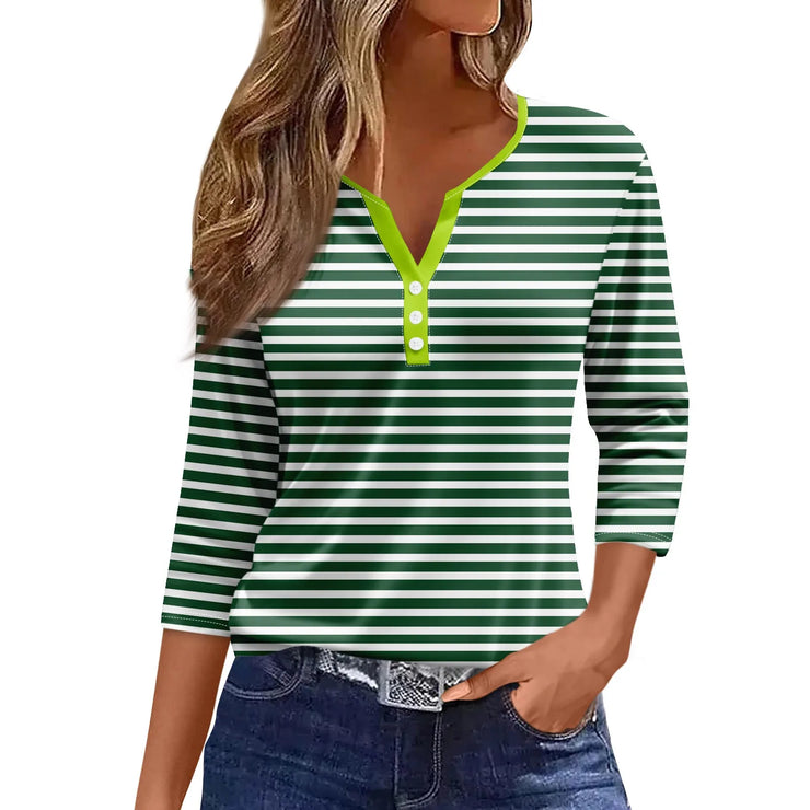 Tops For Women Women'S T Shirt Tee Print Button 3/4 Sleeve Daily Weekend Fashion Basic V Neck Regular Top Ropa De Mujer New