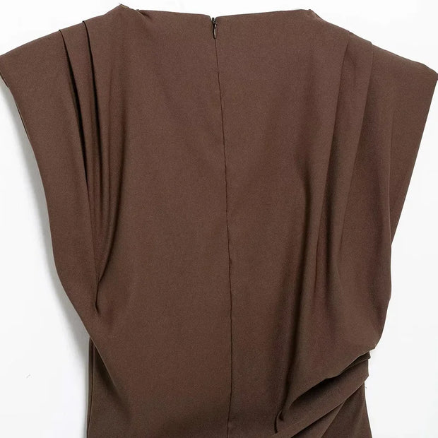 TRAF New Womens Tops Sleeveless Red Black Blouse Woman Summer Ruched Asymmetrical Top Women Slim Fit Brown Stylish Women's Top