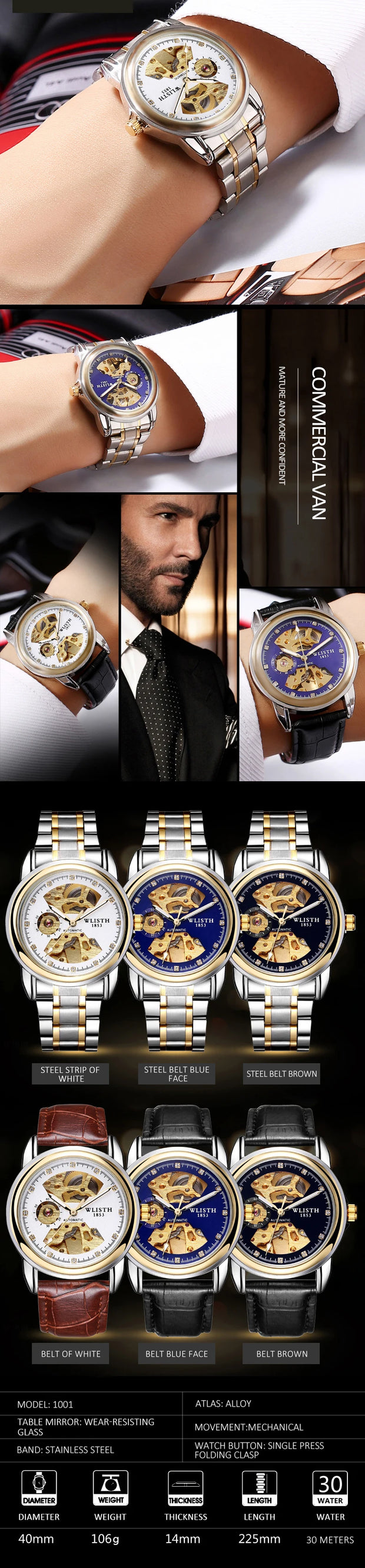 Fashion Hollow Business Tourbillon Automatic Mechanical Watch for Men
