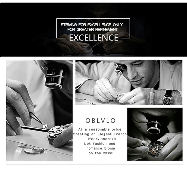 OBLVLO Trend Luxury Rose Gold Diamond Date Mechanical Automatic Watches For Men Blue Silicone Strap Waterproof Sport Watch FM-SL