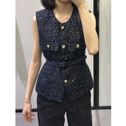 Spring Vest Jackets Women's 2025 New Jacket Coat Fashion Slim Belt O-neck Street Joker Youth Coat Vest