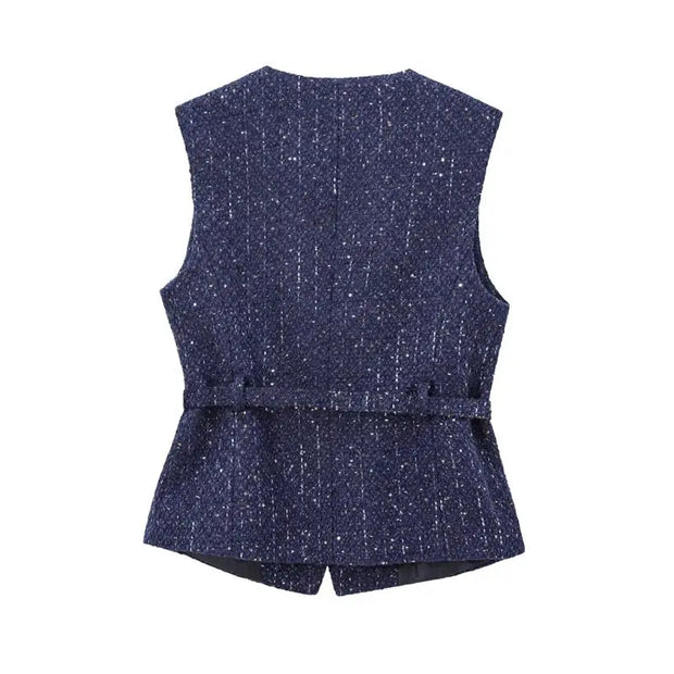 Spring Vest Jackets Women's 2025 New Jacket Coat Fashion Slim Belt O-neck Street Joker Youth Coat Vest