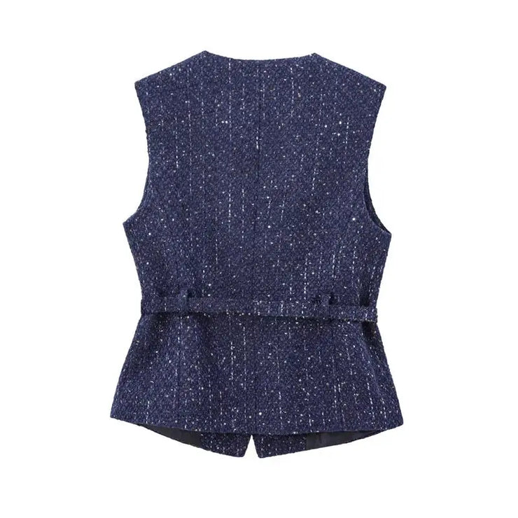 Spring Vest Jackets Women's 2025 New Jacket Coat Fashion Slim Belt O-neck Street Joker Youth Coat Vest