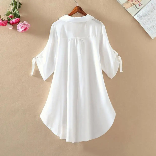 Chic Plus Size Tops For Women Summer Tunic 2023 Fashion Solid Casual Blouse Women White Ladies Top Loose Shirts camisa mujer