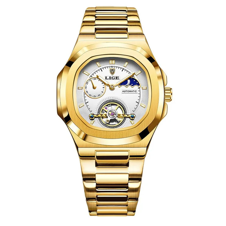 LIGE Classic Retro Men Watch Fashion Business Men's Mechanical Wristwatches Top Brand Luxury Waterproof Automatic Watch For Men