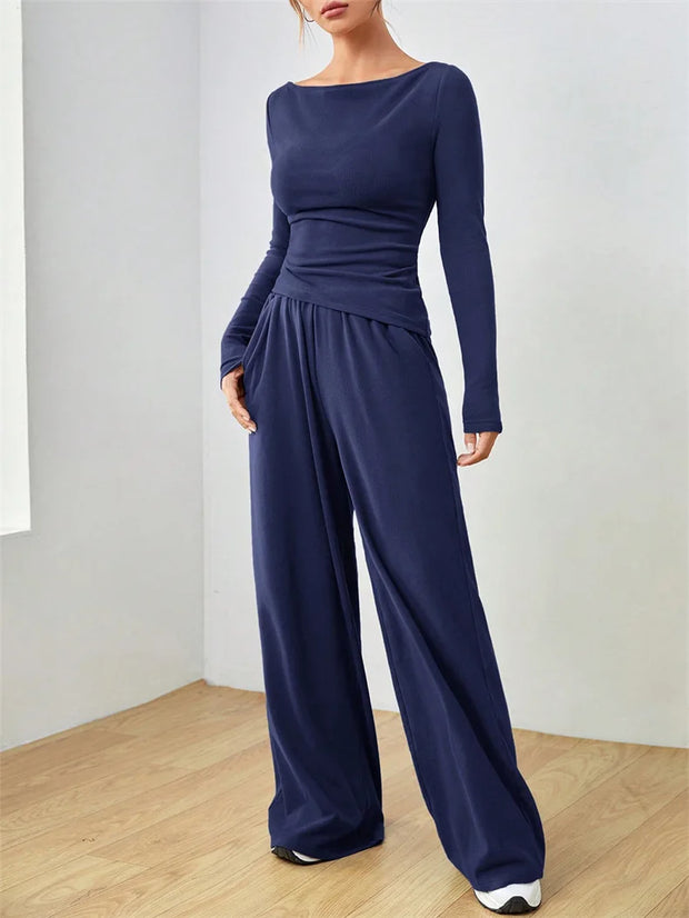 Women's Two-piece Wide Leg Pants Fashion Set Irregular Short Top Women's Clothing Yoga Exercise Set Спортивный Костюм Женский