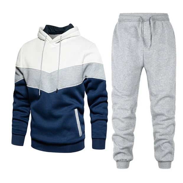 Men's Sets, Sportswear, Fashion and Leisure Spring and Fall Models, Splicing Hooded Sweater Pants Two-piece Set, Men's Sets