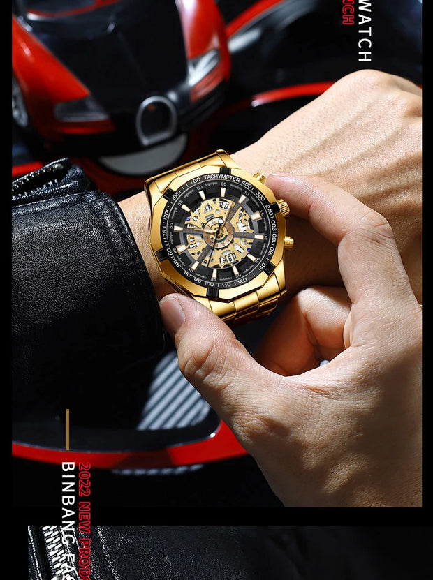 BINBONG Business Men's Watches Waterproof Calendar Luminous Fashion Quartz Watch For Man Stainless Steel Male Clock Reloj Hombre