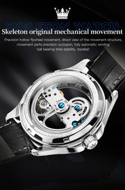 OLEVS 6661 Fully Hollow Automatic Man Watch Fashion Leather Strap Waterproof Luminous Hand Clock Men's Mechanical Wristwatches