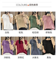 Women's T-shirt Spring/Summer Worsted Cotton Knitwear Casual Solid Color Ladies' Tops Loose Round Neck Blouse Pullover Tees