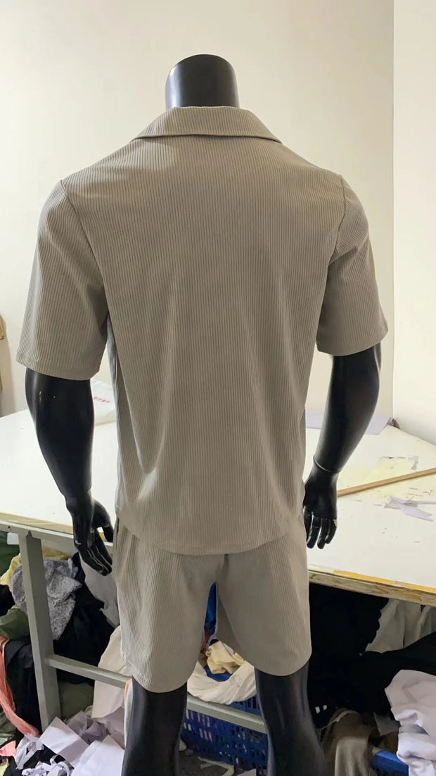 Men Sets Summer Casual Short-sleeved Shirt Shorts Fashion Striped Suit Male Two-piece Set Tracksuit Ropa Para Hombre