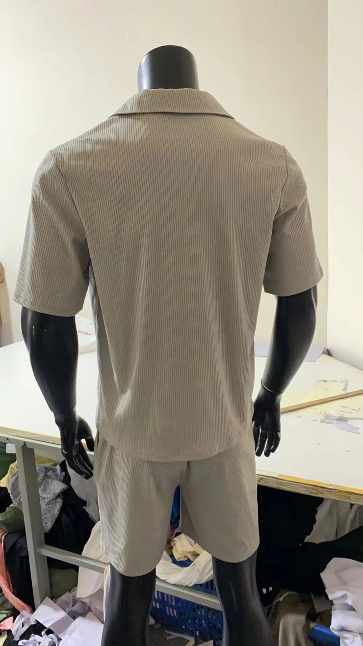Men Sets Summer Casual Short-sleeved Shirt Shorts Fashion Striped Suit Male Two-piece Set Tracksuit Ropa Para Hombre