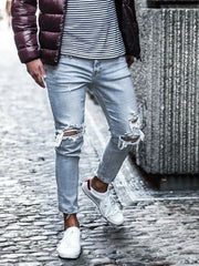 Denim Distressed Mens Pants Autumn Slim Fit and Slimming New Elastic Pants Mens Small Leg Pants