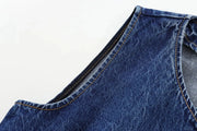 TRAF 2024 Women's Short Vest Autumn Fashion Blue Denim Vest Top Lady Casual Cropped Sleeveless Jacket Streetwear New Waistcoats