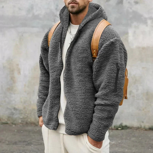 2025 Men's Casual Double-sided Plush Warm Jacket Autumn Winter Thick Wool Coats Solid Hooded Fleece Hoodies Loose Men Clothing