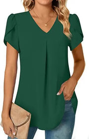Elegant Women's Top Blouse Flower 2023 Summer Fashion Simplicity Short Sleeve Solid V-Neck Commuter Office Female Shirt S-XXL