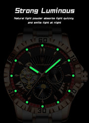 POEDAGAR Luxury Men Clock Hollow Tourbillon Automatic Mechanical Man Watch Waterproof Luminous Stainless Steel Men's Watches+Box