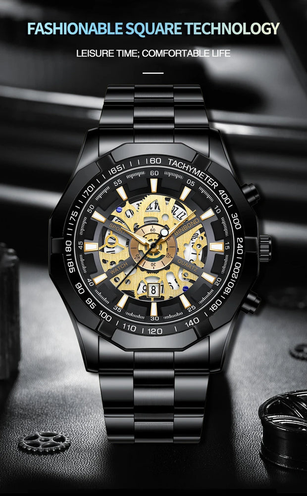 BINBONG Business Men's Watches Waterproof Calendar Luminous Fashion Quartz Watch For Man Stainless Steel Male Clock Reloj Hombre