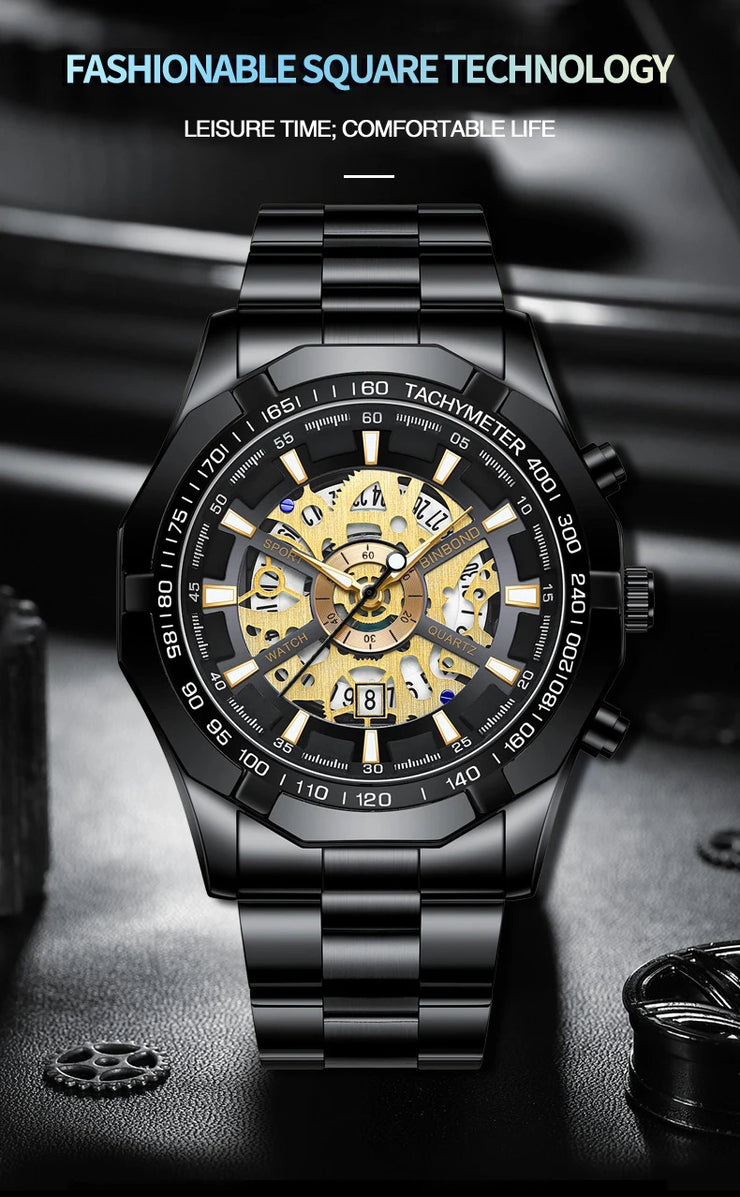 BINBONG Business Men's Watches Waterproof Calendar Luminous Fashion Quartz Watch For Man Stainless Steel Male Clock Reloj Hombre