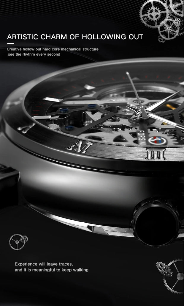 Forsining Official Automatic Mechanical Skeleton Watch Men Stainless Steel Skeleton Luminous Hands Military Business Waterproof