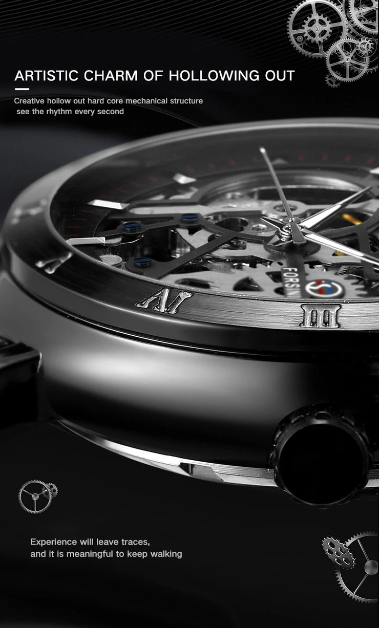 Forsining Official Automatic Mechanical Skeleton Watch Men Stainless Steel Skeleton Luminous Hands Military Business Waterproof