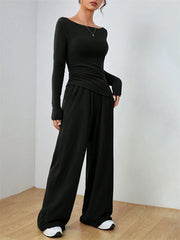 Women's Two-piece Wide Leg Pants Fashion Set Irregular Short Top Women's Clothing Yoga Exercise Set Спортивный Костюм Женский