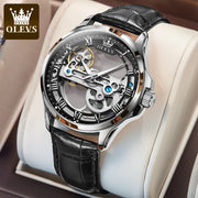 OLEVS 6661 Fully Hollow Automatic Man Watch Fashion Leather Strap Waterproof Luminous Hand Clock Men's Mechanical Wristwatches