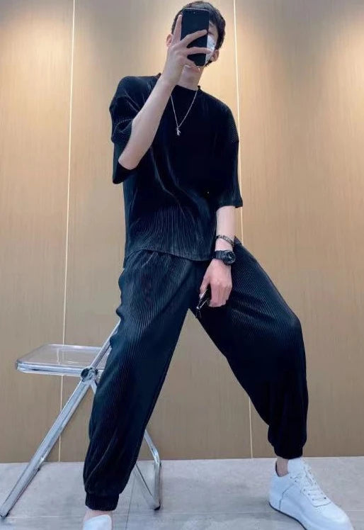 Men's Pants Set Work Wear Jogging Plain Running No Logo Male T Shirt Trousers Sets Sweatpants Jogger Two-piece Essential Elastic