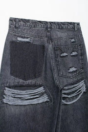TRAFZA Jeans For Women 2024 Denim Solid Loose Zipper Fly Female Hole Trouser Pockets Wild Basic Commute Woman Wide Leg Long Pant