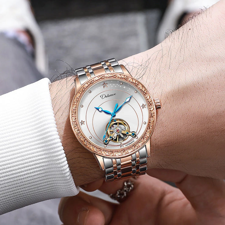 Hollow Tourbillon Automatic Watch for Men Simple Style Luminous Dial Waterproof Mechanical Mens Watches Luxury Reloj Hombre New