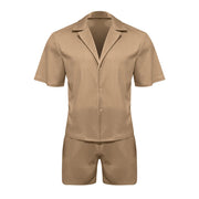 Men Sets Summer Casual Short-sleeved Shirt Shorts Fashion Striped Suit Male Two-piece Set Tracksuit Ropa Para Hombre