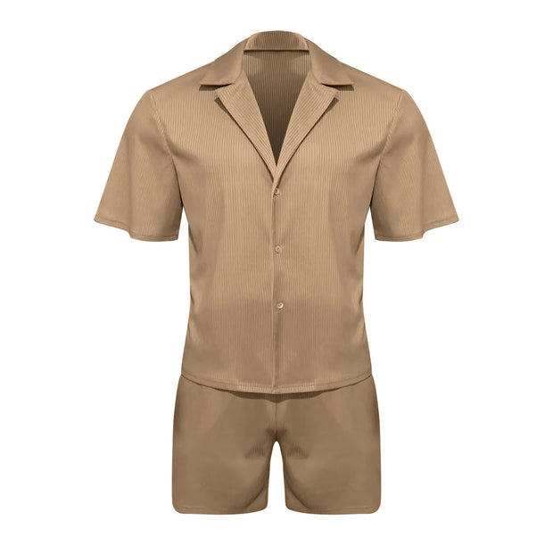 Men Sets Summer Casual Short-sleeved Shirt Shorts Fashion Striped Suit Male Two-piece Set Tracksuit Ropa Para Hombre