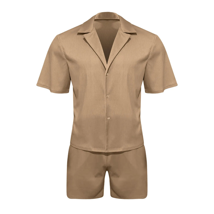 Men Sets Summer Casual Short-sleeved Shirt Shorts Fashion Striped Suit Male Two-piece Set Tracksuit Ropa Para Hombre