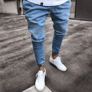 Denim Pencil Pants Men Vintage Washed Jeans High Waist Pockets Zipper Fly Basics Ankle Length Trousers 2025 Casual Long Denims