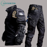 Men's Workwear Suit Outdoor Clothes Long Sleeve Tee Shirt & Trousers Wear-resisting Hunting Clothes Men Camping Suit