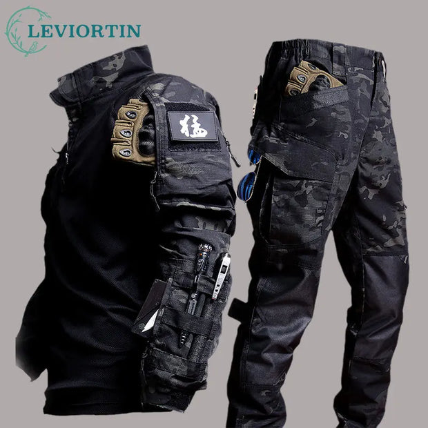 Men's Workwear Suit Outdoor Clothes Long Sleeve Tee Shirt & Trousers Wear-resisting Hunting Clothes Men Camping Suit