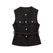 Spring Vest Jackets Women's 2025 New Jacket Coat Fashion Slim Belt O-neck Street Joker Youth Coat Vest