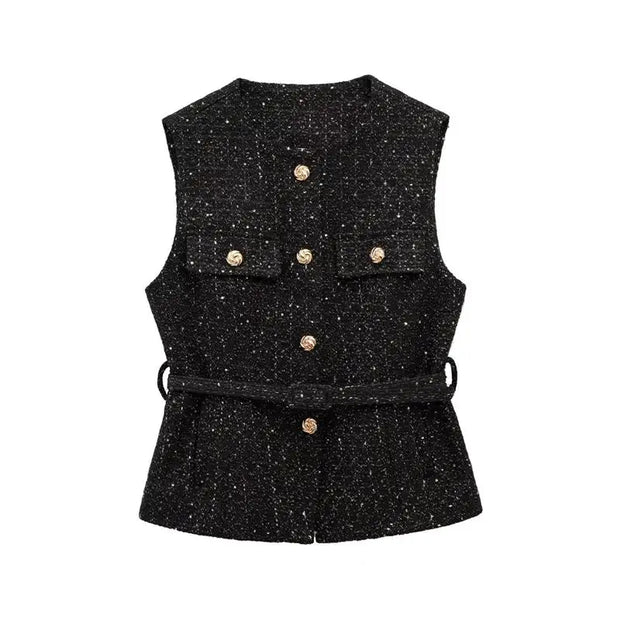 Spring Vest Jackets Women's 2025 New Jacket Coat Fashion Slim Belt O-neck Street Joker Youth Coat Vest